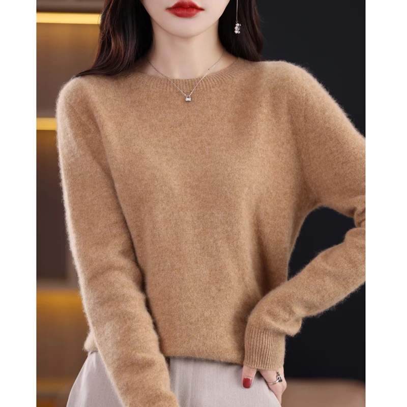 2024 Nuovo Cashmere Basic Top Manica Lunga Donna O-Collo Maglione Lavorato A Maglia 100% Pura Lana Merino Pullover Abbigliamento Maglieria traf