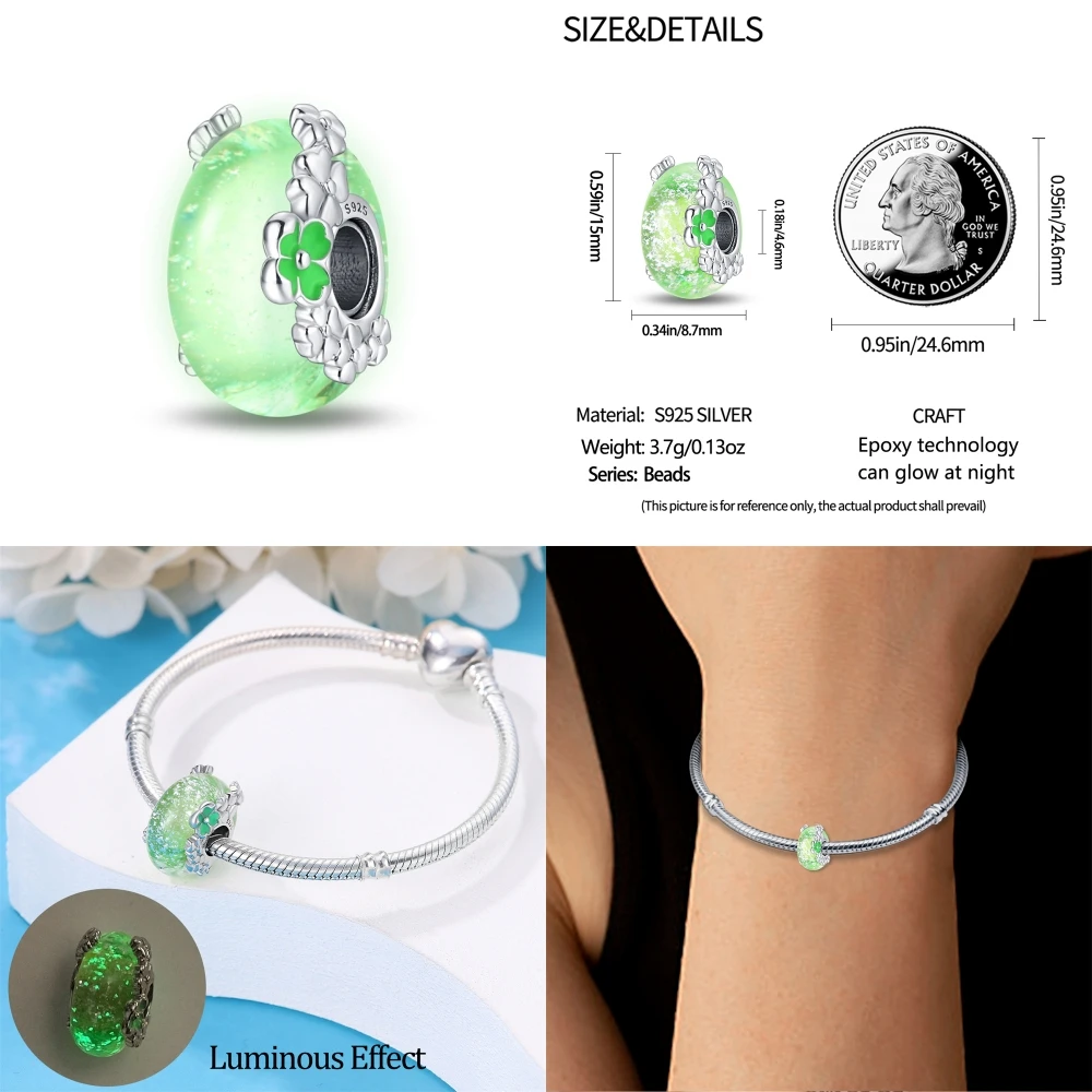 925 Sterling Silver Green Series Charms quadrifoglio avocado Beads Fit Pandora bracciale originale creazione di gioielli da donna fai da te