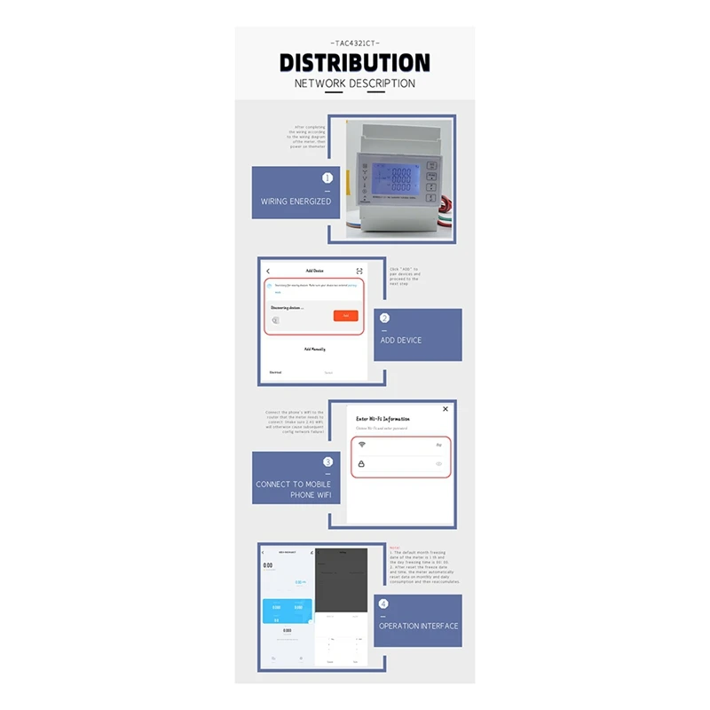 TAC4321CT Three Phase Din Rail Wifi Tuya Mutil-Function Energy Meter With KCT16 Current Transformer 230/400VAC