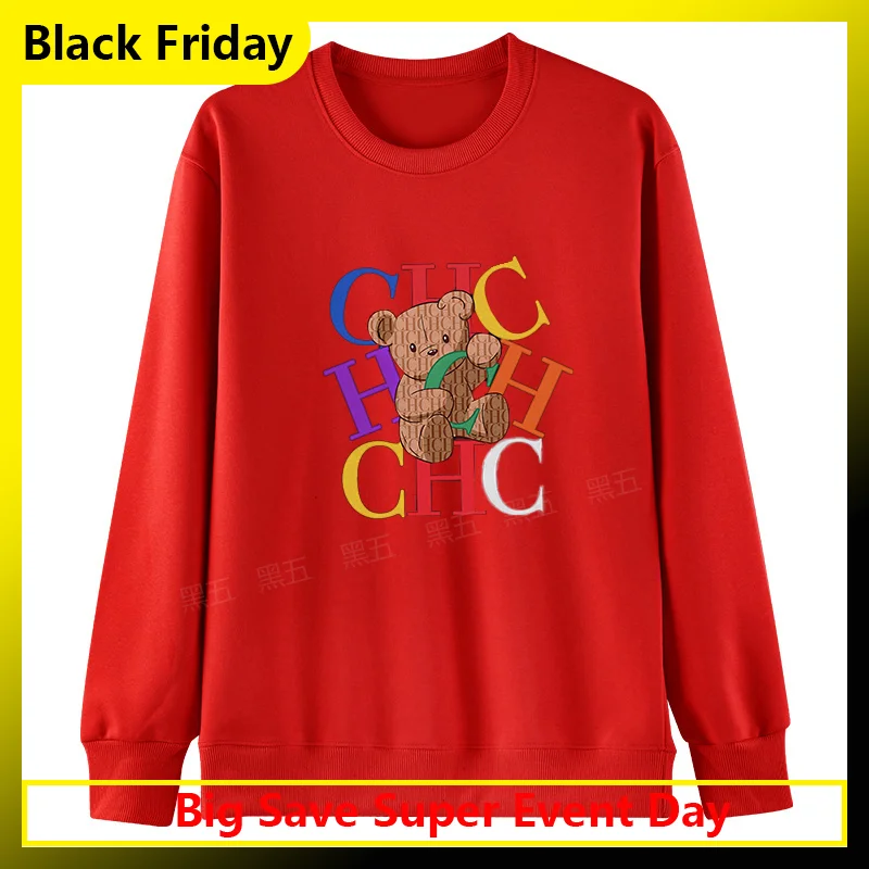 Ch urso impressão moletom de algodão letras coloridas oversized ajuste masculino feminino casual streetwear macio e confortável unisex roupas