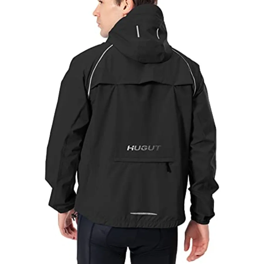

Hugut Men's Cycling Running Rain Jacket Lightweight Waterproof Biking Hiking Windbreaker Raincoat Reflective Packable