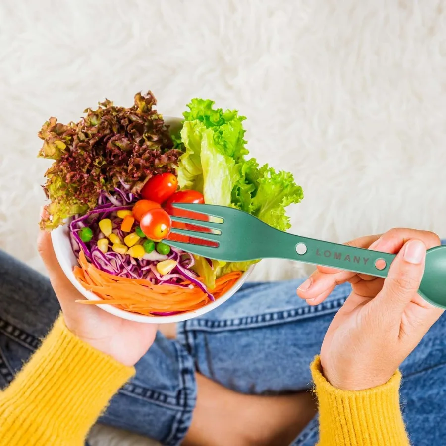 قابلة لإعادة الاستخدام 4in2 كومبو مجموعة أدوات التخييم 4 مجموعات ملعقة شوكة سكين أواني السفر المحمولة البلاستيك أدوات المائدة الظهر والعتاد ل Luh #3