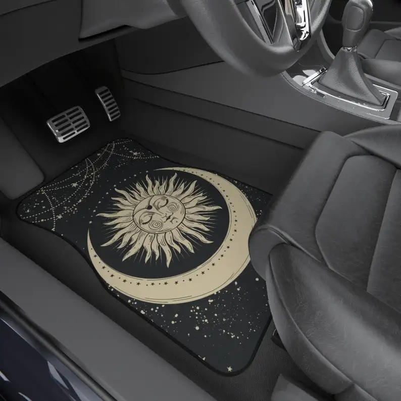 Mystical boho Celestial Sun Car Mats, tarot Custom print Cute Car Accessories car mats, Celestial sun with closed eyes, Astronom