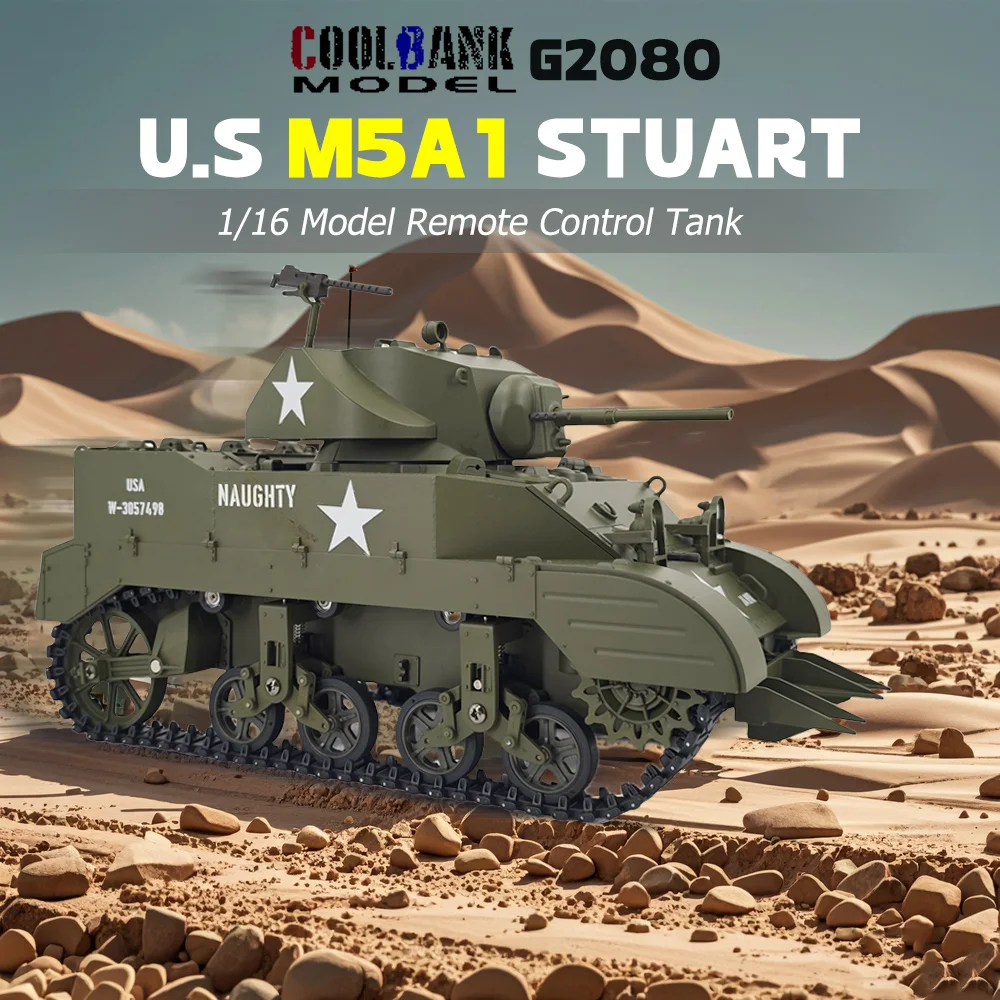 

COOLBANK M5A1 U.S.A Stuart Light Tank Model 1/16 2.4G Military Vehicle Remote Control Crawler Tanks Children's Assembly Toy Gift