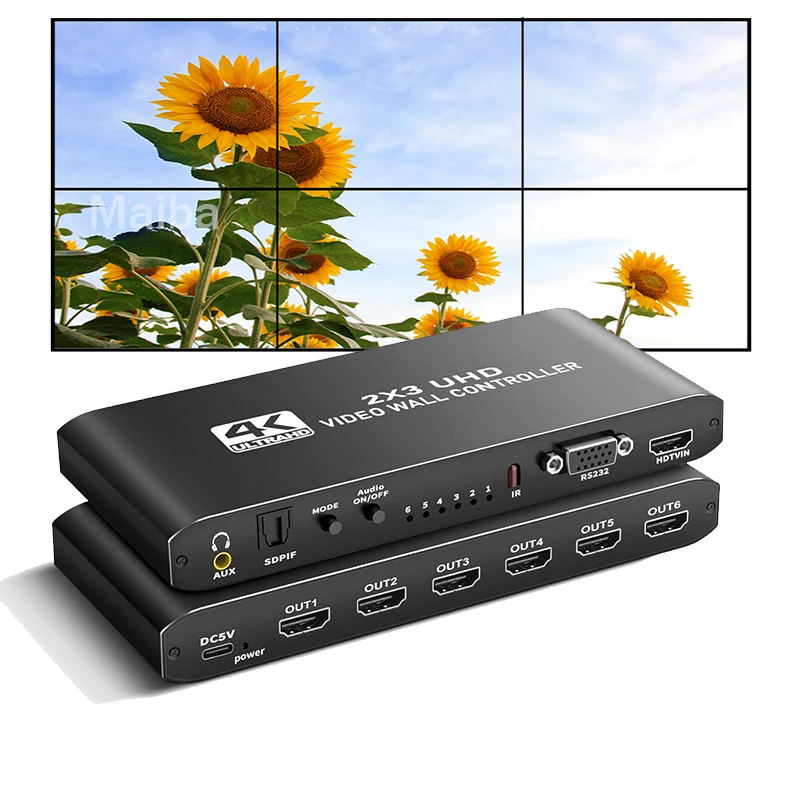 2x3 HDMI Video Wall Controller 1080P 60Hz HDMI TV Wall Processor with Audio Out Video Image Processor for 6 TVs Splicing Display