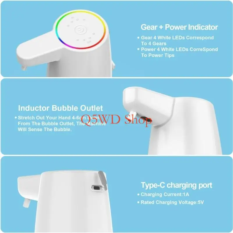

Q5WD Бесконтактный дозатор мыла с быстрым вспениванием. Современный дизайн. Простой в использовании для кухонь, ванных комнат.