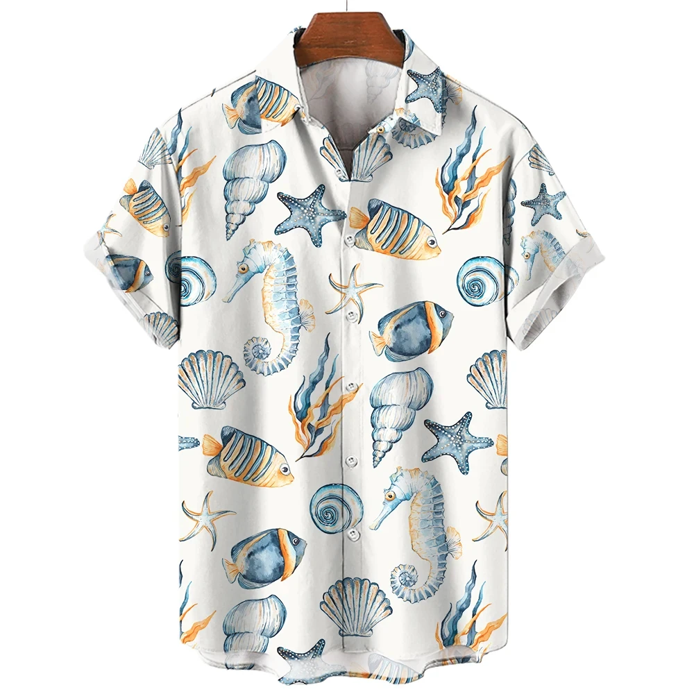 

New Men's Coconut Tree Element Print Button Up Shirt Men's Fashion Trend Breathable Shirt Men's Summer Comfortable Shirt