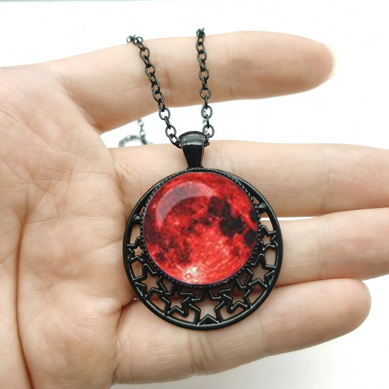 Punk Gothic Witch Red Moon Necklace Triple Moon Goddess Red