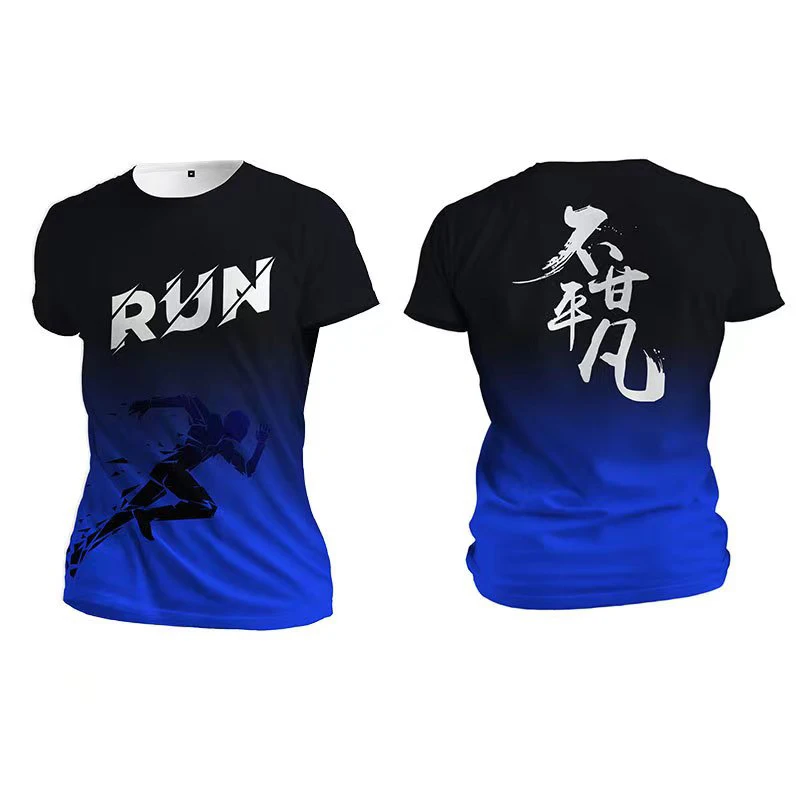 Outdoor Run Fitness Sports T-Shirts Fashion Gradient Harajuku T Shirt For Men Summer Loose Tops Casual O-neck Women's Tracksuit