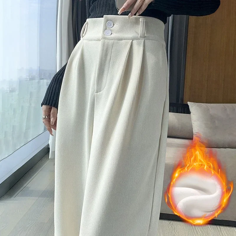 Corduroy Pants Vintage Casual Wide Leg Pants for Women Autumn Winter High Waist Pants Elegant Loose Cotton Trousers Streetwear
