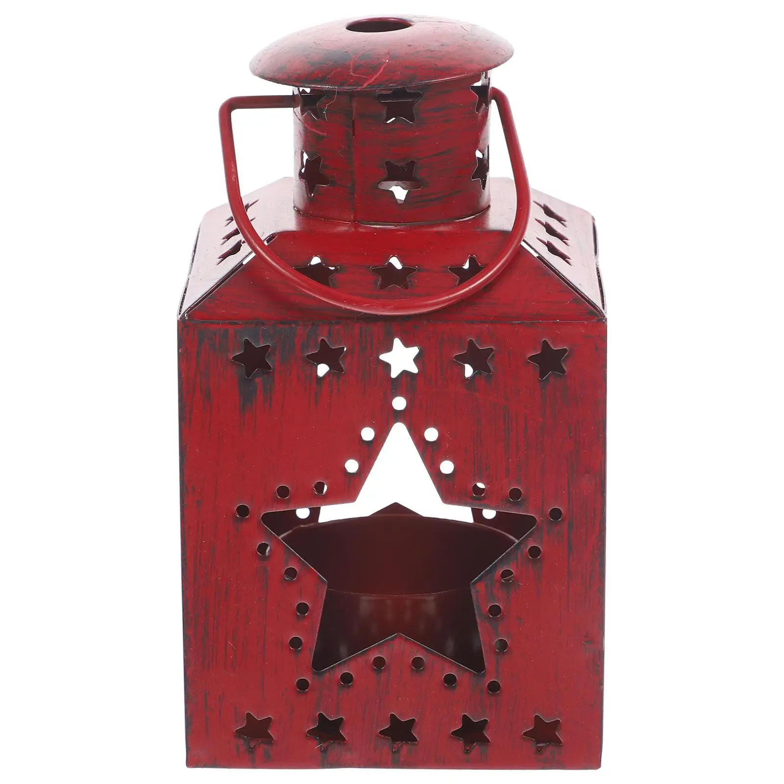 

Vintage Iron Holder Red Gold Star Christmas Decor Tealight H held Mini Lantern Party held DIY
