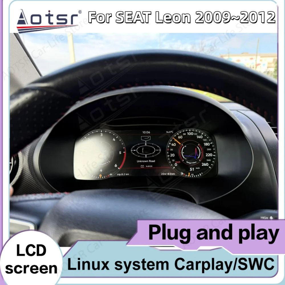 Linux system 12.3 Inch For SEAT Leon 2009~2012 CarPlay Digital Instrument Cluster Digital Performance Display Dashboard Panel