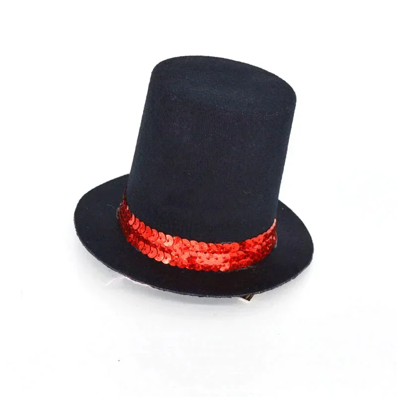 1pcs Women Girls Gothic Red Sequin Black Mini Top Hat Hair Clip  Base DIY Craft  Accessories   Wedding Party  Birthday Cosplay