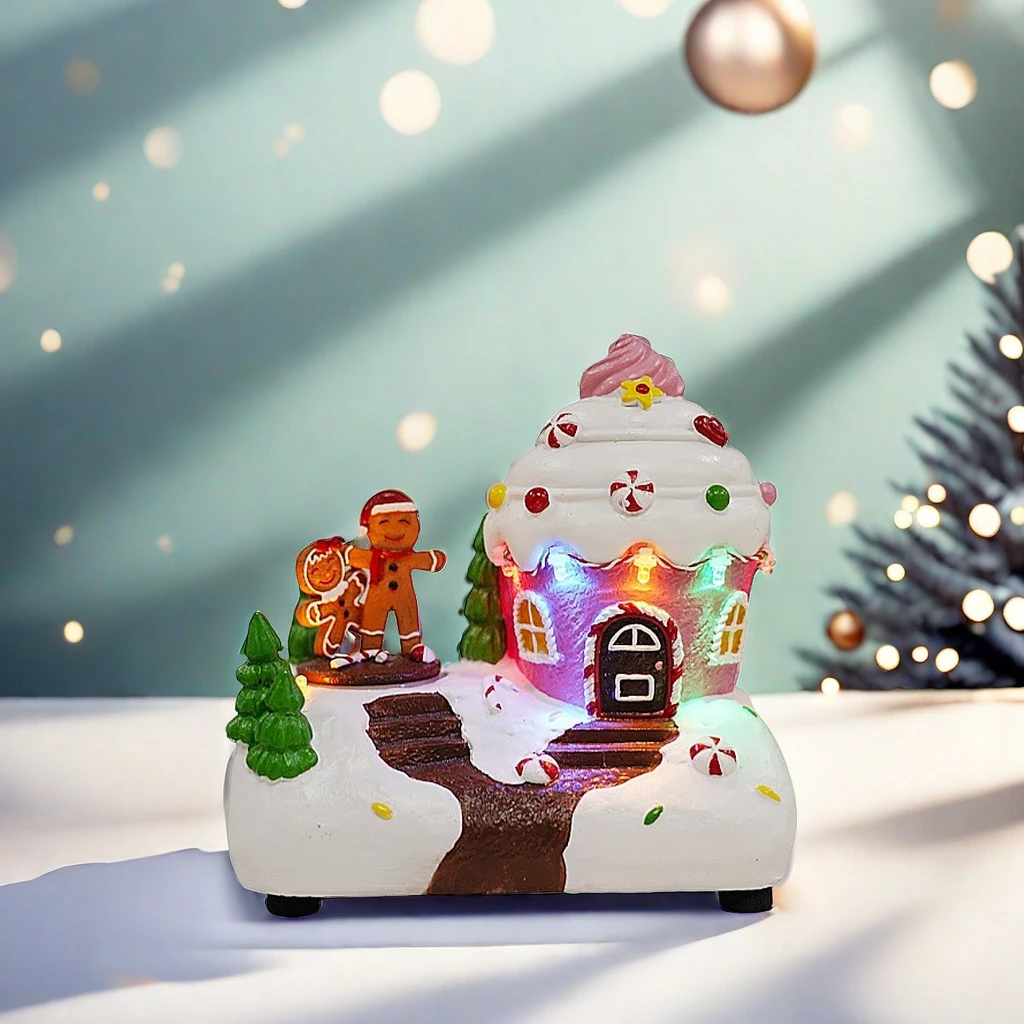

New Christmas Music Box New Luminous Resin Snow House Shaped Ornament Creative Decoration Christmas Gift