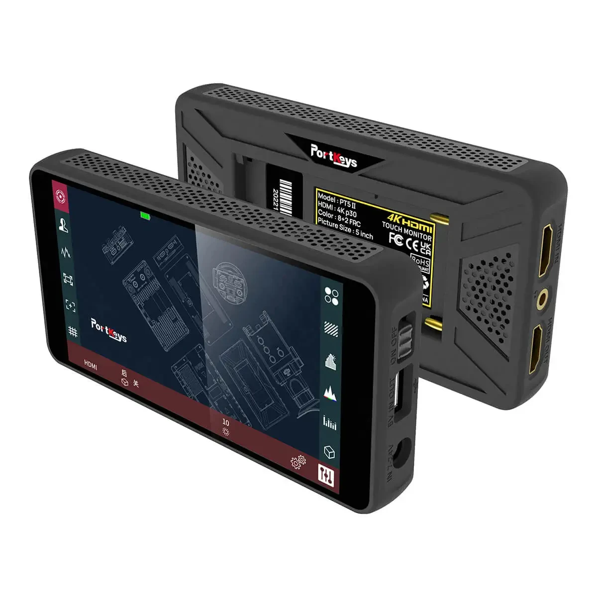 

Portkeys PT5 II 4K Полевой монитор камеры 5-дюймовый IPS сенсорный экран управления 150 г Легкий вес с RGB-формой сигнала для DSLR-камеры