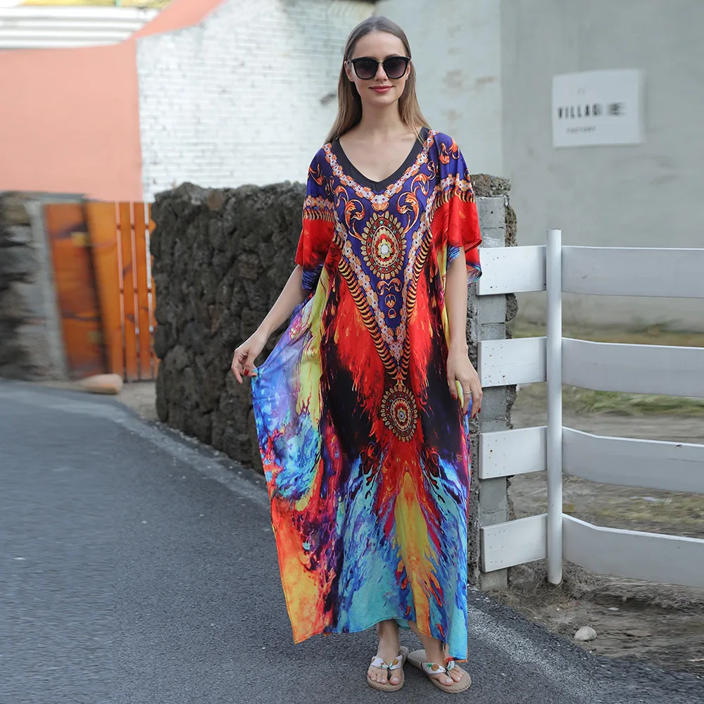 ヨーロッパとアメリカのビーチ速乾プリント日焼け止めルーズバケーションローブビキニ水着カバーアップ