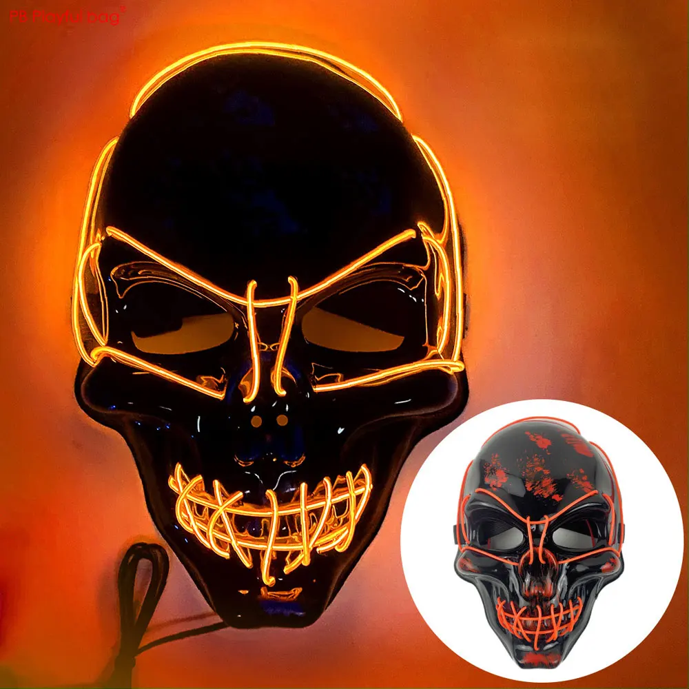 LED เรืองแสง Skull หน้ากากปาร์ตี้ฮาโลวีนคอสเพลย์ของเล่น Props ความบันเทิงเทศกาลที่มีสีสัน Ghost Mask AC189