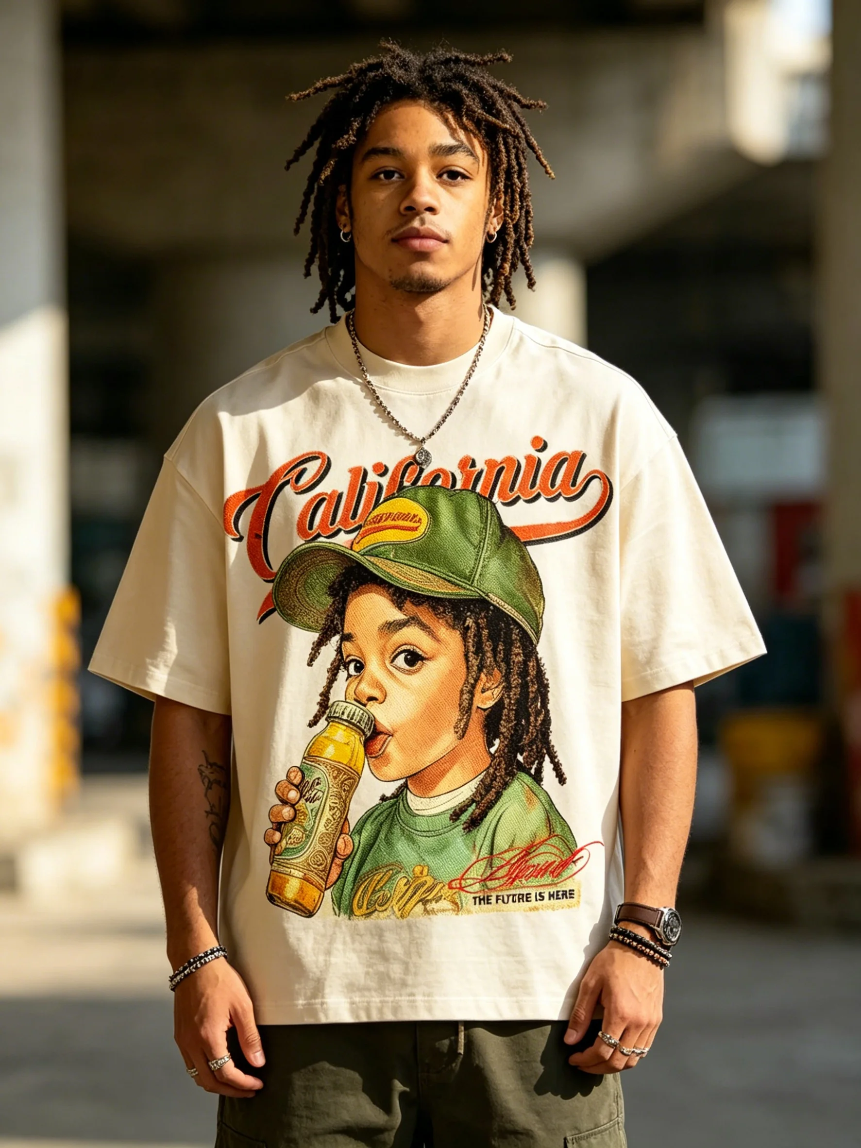 Herren Sommer T-Shirt Vintage Kalifornien Grafik-Print Rundhals Kurzarm Retro Street Style Lässiges Alltags-Oberteil