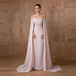 Luxury Evening Dresses Woman's Mermaid Long Sleeve Shawl Prom Gowns Off Shoulder Sequined Vestidos De Noche Fashion Customized