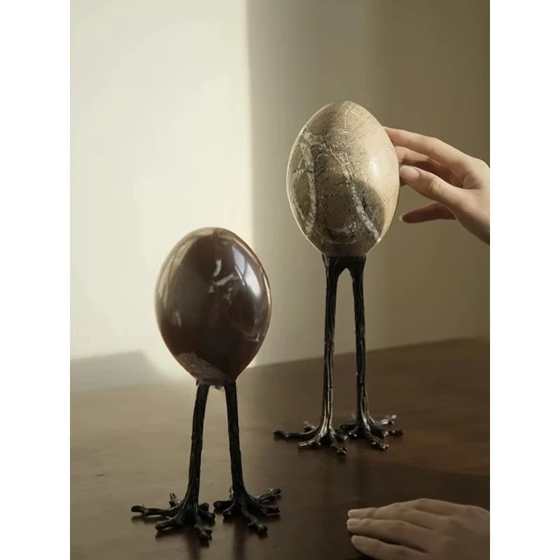 Luxury Natural Marble Egg Shaped Decor for Table and Shelf Vintage Claw Shaped Home Ornaments for Living Room Bedroom Cabinets