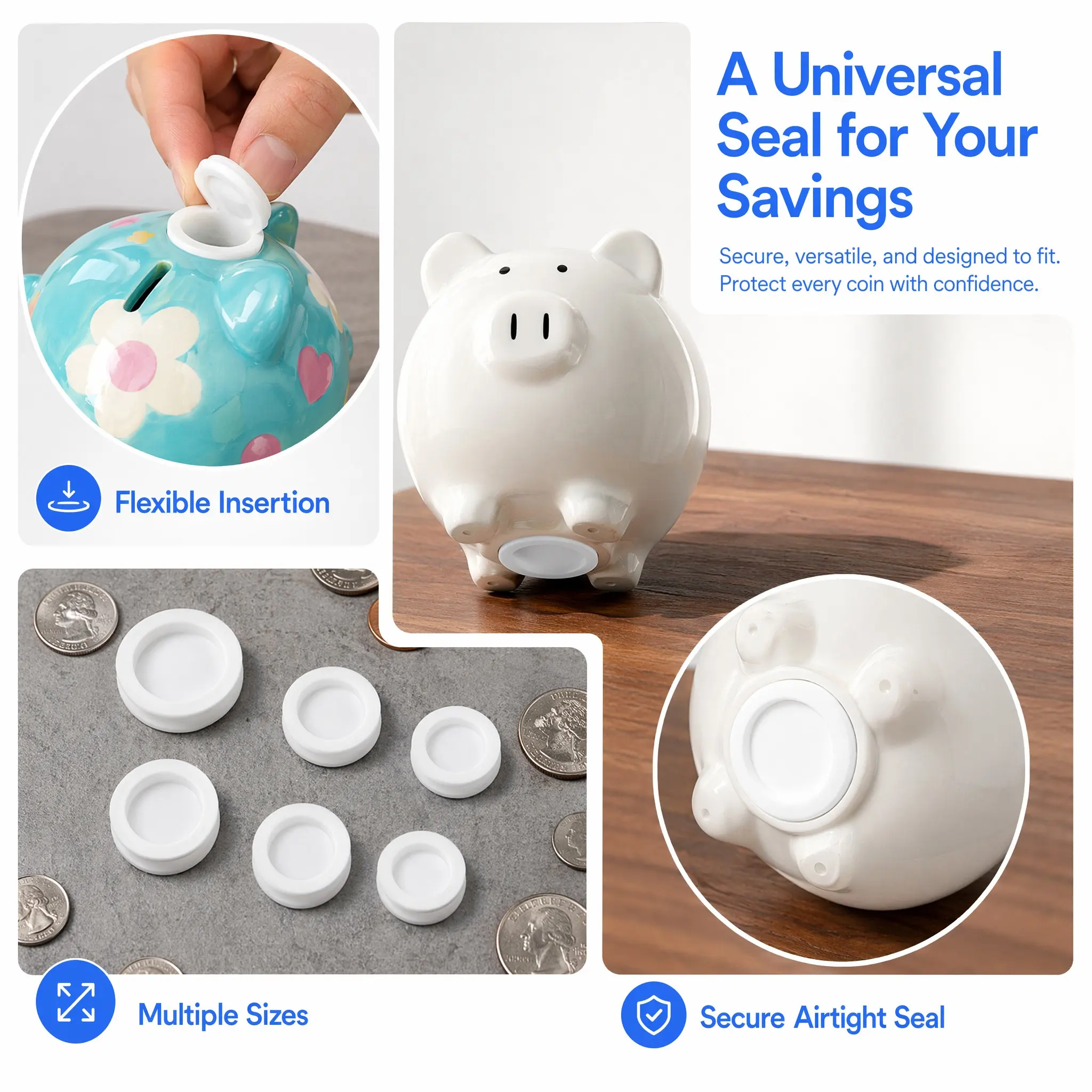 5pcs Silicone Piggy Bank Plugs – Round Coin Jar Stoppers for Secure Savings, Reusable Money Box Sealers