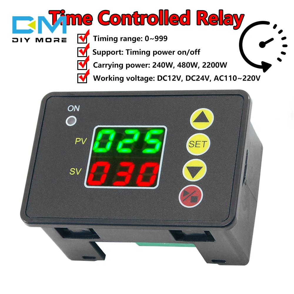 DC 12V 24V AC 110V 220V Programmable Digital Time Delay Switch Relay Open Timer Control Module On/Off Switch With Buzzer T2310