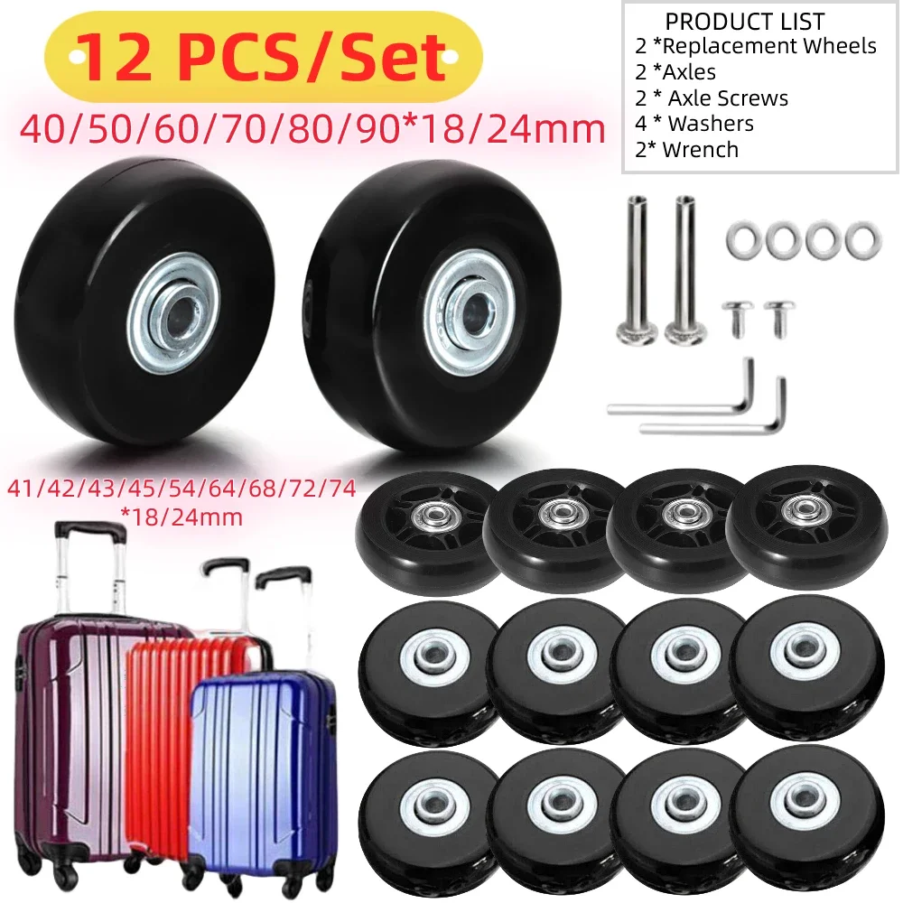 12Pcs/Set Suitcase Parts Axles Dia40/45/50/60/70/90mm Silent Travel Luggage Wheels Casters Repair Replacement Axles Repair Kit