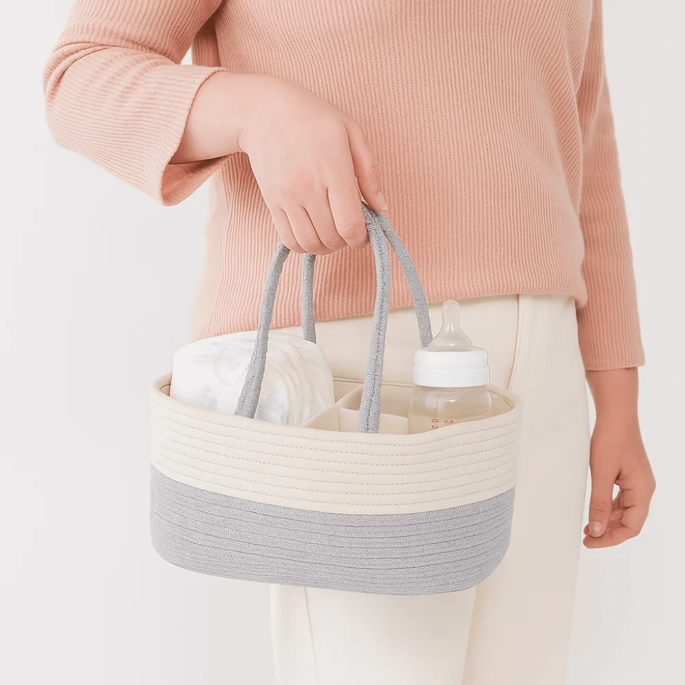 

Portable Convenient Diaper Storage Basket Cotton Thread Large Capacity Mommy Handbag Hand-Held Tote Bag Nappy Bag Travel
