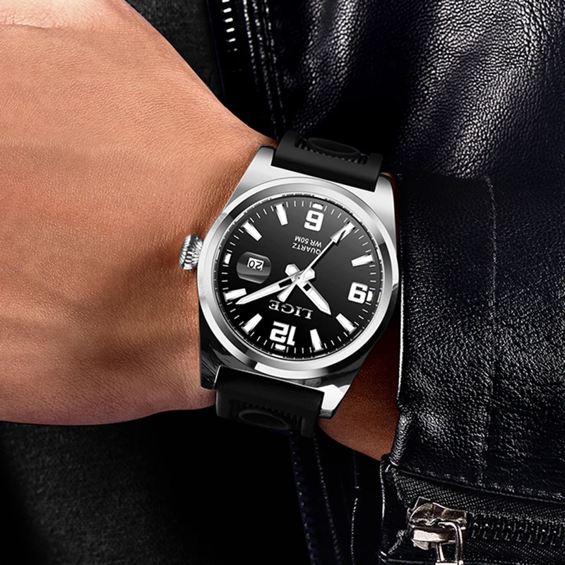 LIGE Fashion Mens Watches Top Brand Luxury Sport Waterproof Watch Men Silicone Automatic Date Military Wristwatch Montre Homme