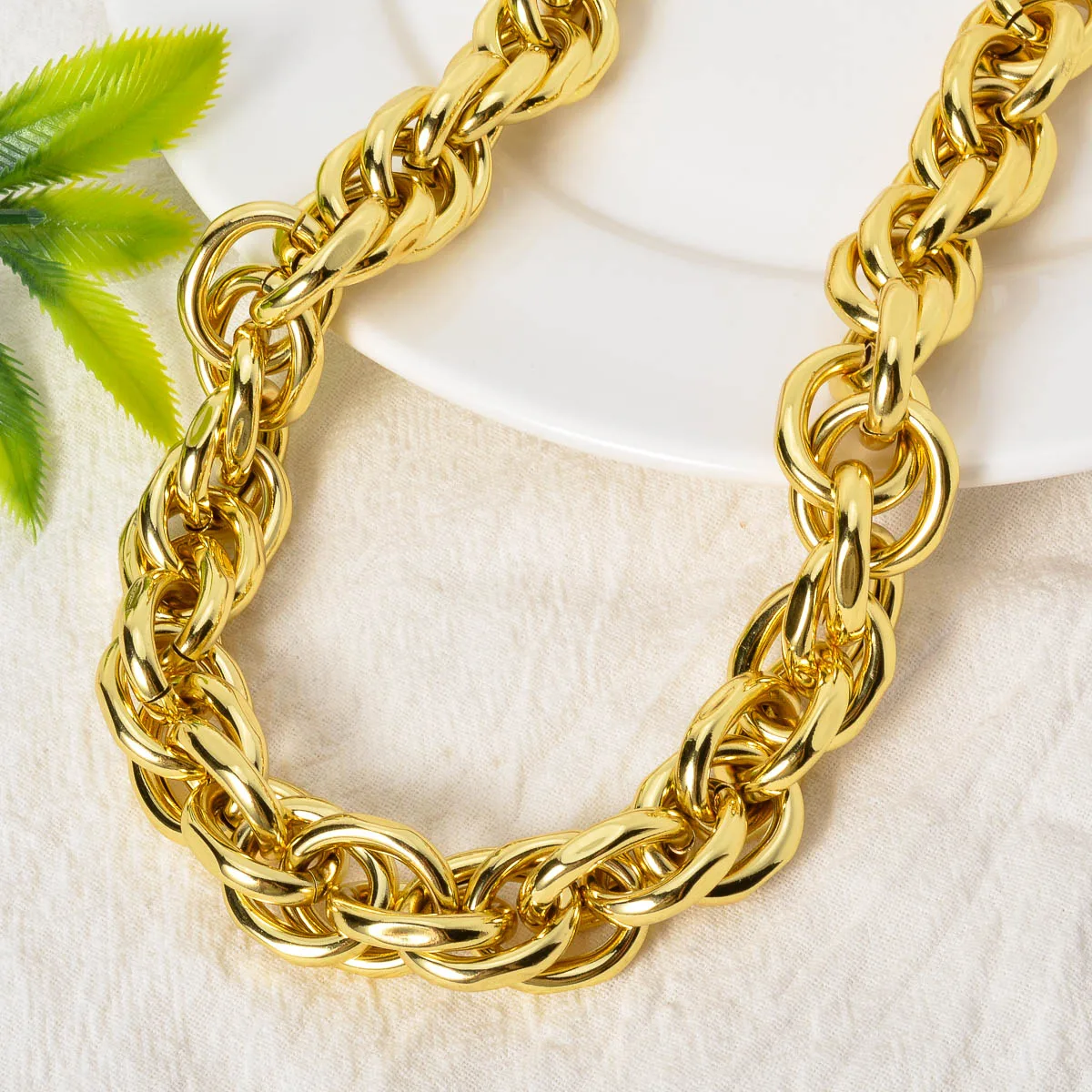 2PC Men's Women's Necklace Bracelet Two-Piece Set Chain Length 46cm Width 1.5cm Hip-Hop Punk Geometric Weaving Mesh Party Gifts