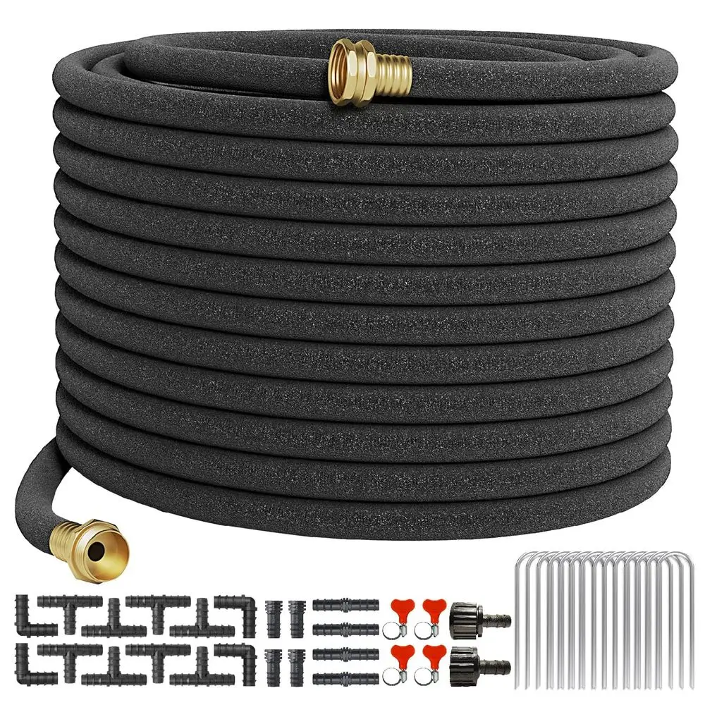 

Soaker Hose 150 FT For Garden Beds,Heavy Duty Solid Brass Connector 1/2“ Ruber Drip Irrigation Kit with Hose Stakes&Connector Se