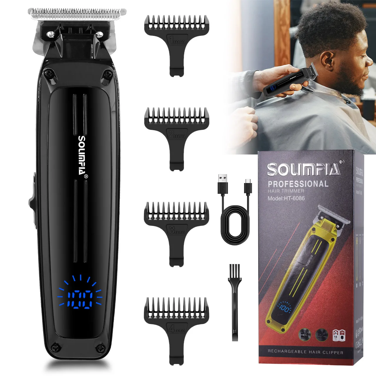 

Solimpia электрический перезаряжаемый лучший триммер для волос профессиональная беспроводная парикмахерская машинка для стрижки волос триммер машина для стрижки волос для мужчин