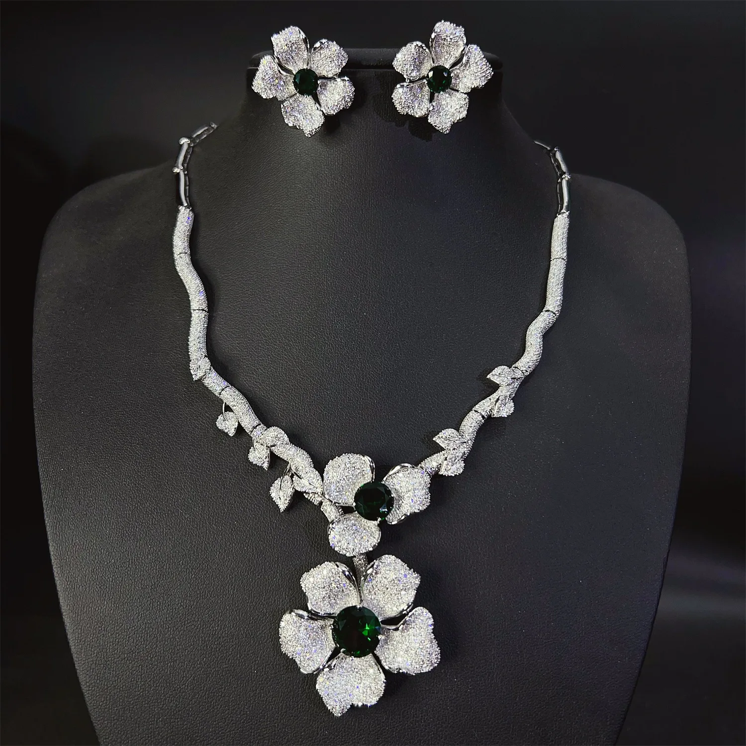 wedding bride jewelry sets zirconia large flower red green blue white dinner party luxury jewelry anniversary gift female