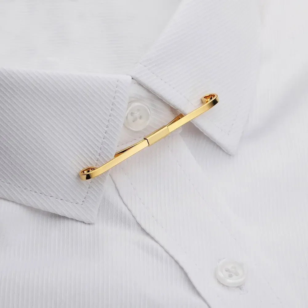 High Quality Copper Collar Bar Pin for Men Gold Color Two Tone Clips Lapel Designer Brooch