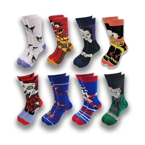 Calcetines de moda para hombre, medias divertidas de anime, hip hop, con personalidad, patrón de costura de alta calidad