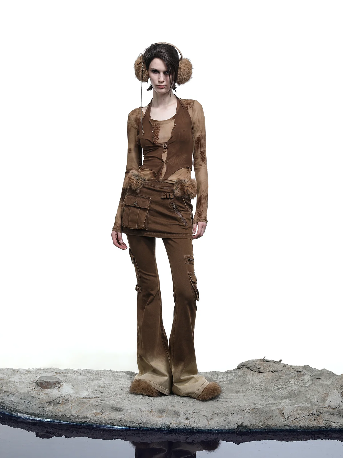 

NNNORTH NODE Punk Sle Splice Me T-irt Detachable Furry Strip Hanging Ne Design Breathable Summer Women's Top