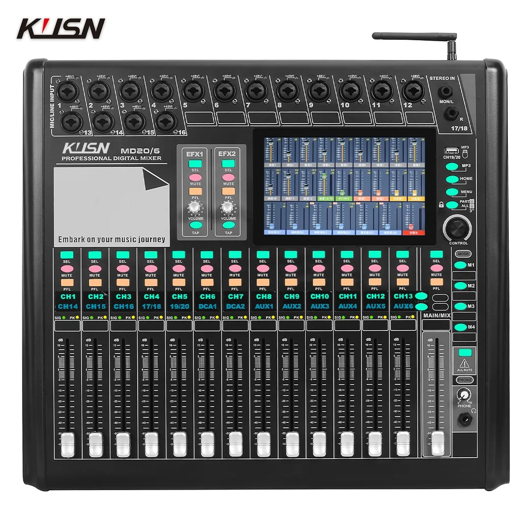 20 Channel Digital Mixer Electric Fader Remote Control Professional Mixing Console DSP Sound Mixer with 4.3 Inch Touchscreen