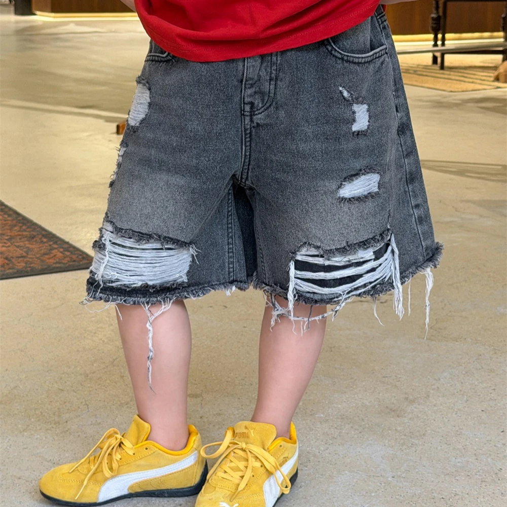 Pants 2026 Spring and Summer New Children's Clothing Korean Style Boys and Girls Design Sense Heavy Industry Five Points Jeans