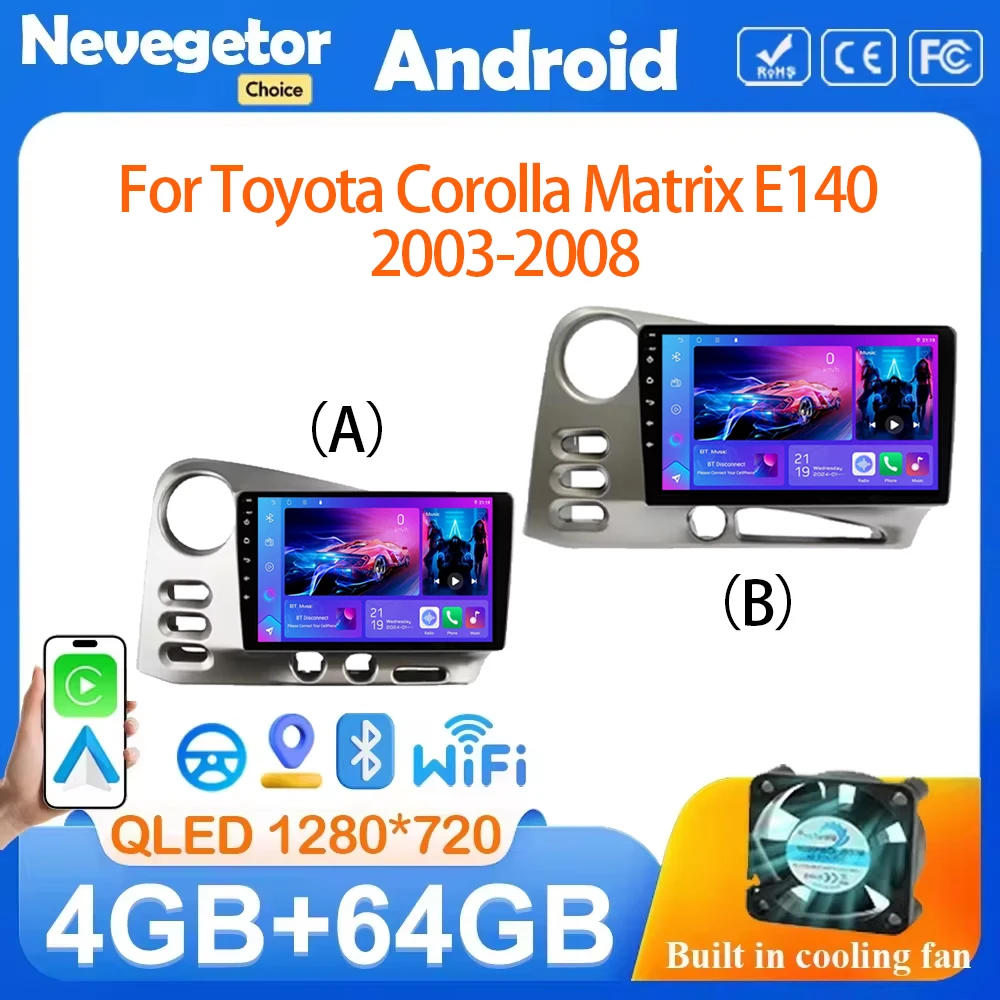 4G+64G CarPlay Multimedia Player For Toyota Corolla Matrix E140 2003-2008 Android Auto Radio GPS Navigation DSP IPS NO 2DIN DVD