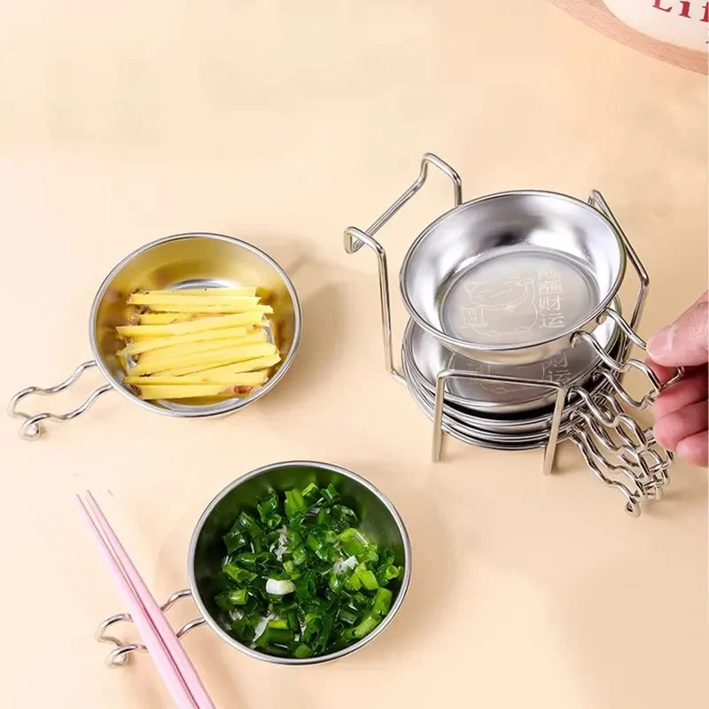 Durable Cartoon Cute Bear Cat Pattern Dish Bowl With Handle Hangable Seasoning Dish Stainless Steel Mini Dipping Sauce Dishes