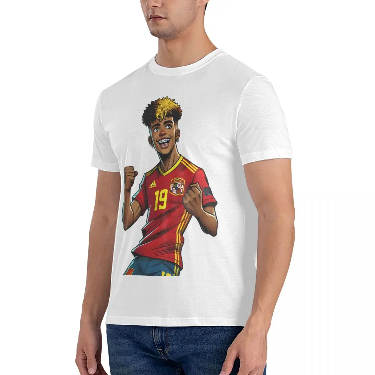 メンズラウンドネックTシャツ,サッカー選手,綿100%,半袖Tシャツ,グラフィックプリントの服,ファッション,ラミネ,ヤマハ