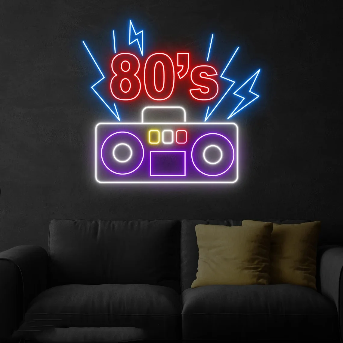 80's Music Boombox Neon Sign For Music Studio Wall Art Retro Radio Record Room Neon Sign 80s Music Club Light