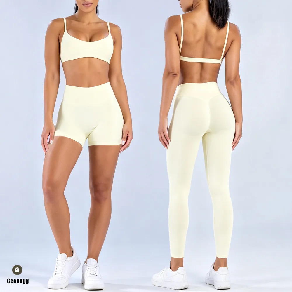 2PCS Seamless Yoga Set Outfit Gym Sports Bra High Waist Peach Scrunch Butt Gym Fitness Shorts Workout Legging Active Wear XP386