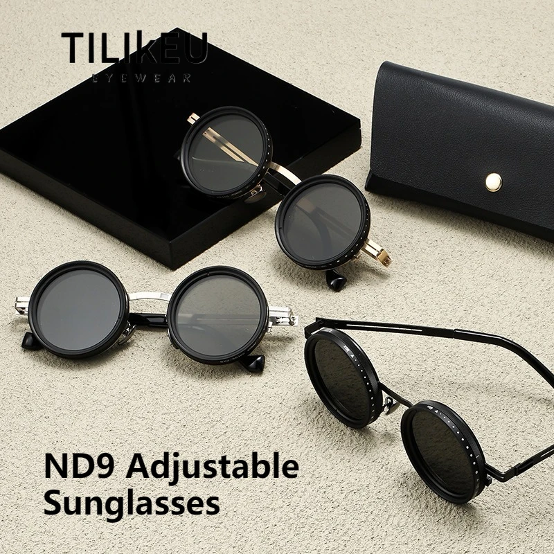 

Screwless Hinge Design ND9 Adjustable Polarized Sunglasses Men Vintage Round Outdoor Driving Fishing Filter Shades Oculos de sol