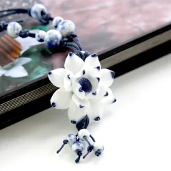 Bohemian Style Handmade Original Ceramic Flower Ladies Necklace Fashion Personality Sweater Jewelry Wholesale