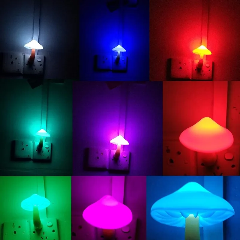 LED Nachtlicht Plug in Lampe 7-Farben-Änderung niedlichen Pilz Lichtsensor Nachtlichter für Erwachsene Kinder Nachtlicht