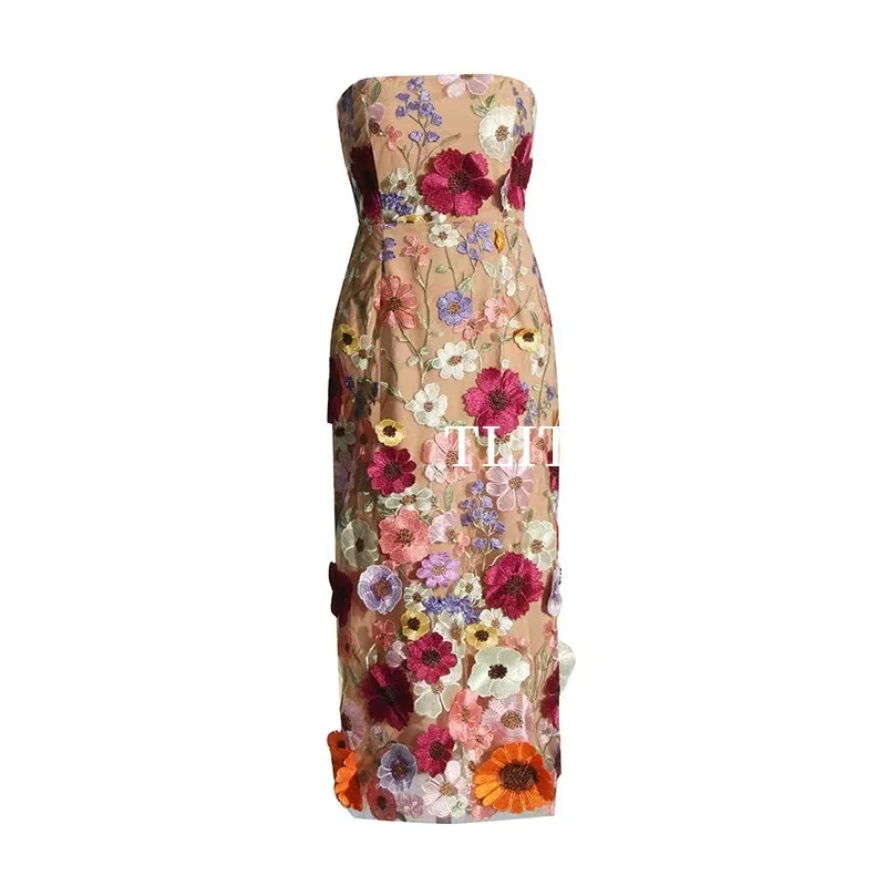 TLIT seksowne aplikacje 3D kwiaty suknia wieczorowa imprezowa, koktajlowa kolorowa suknia wieczorowa bez ramiączek dostosowane formalne przyjęcie Vestido