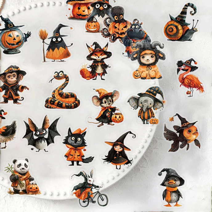 50PCS Cartoon Halloween Pet Stickers Transparent Waterproof Glass Photo Frame Handmade Decoration Stationery Stickers