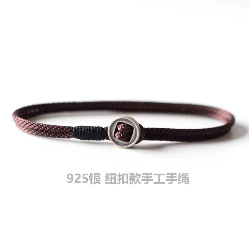 

Simple personality 925 silver buttons black silver jewelry hand-woven rope male and female couple students