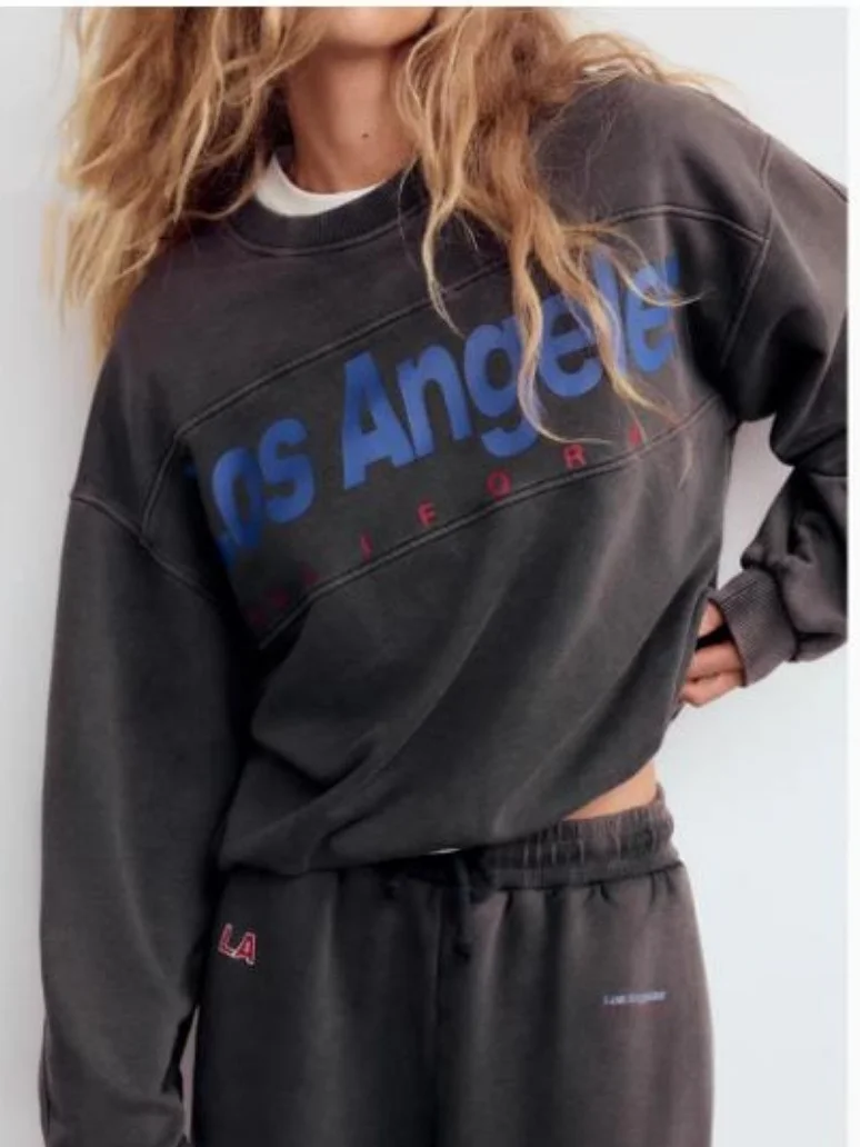 Primavera otoño nueva llegada mujer americano Retro suelto estampado Wa efecto redondo Ne Long Sve sudadera Street Sle Cot...